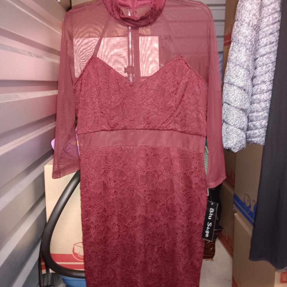 Burgundy Blue Sage long sleeve dress Size 16